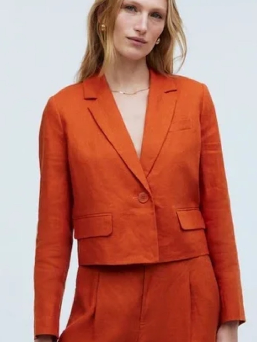 Women's Orange Cropped Blazer Jacket madewell medium - Picture 15 of 15